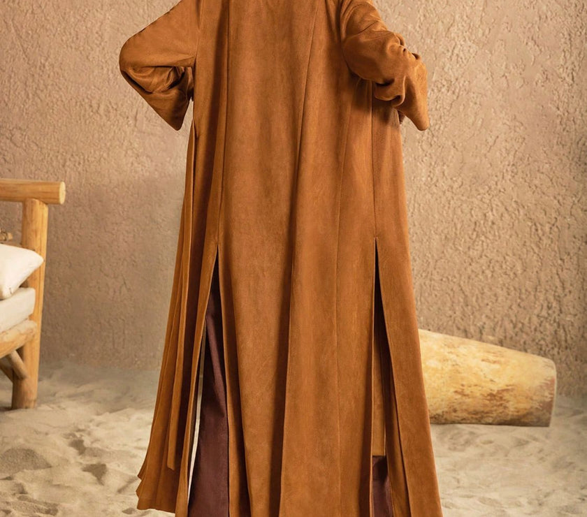 Slit Tied Collared Neck Longline Coat