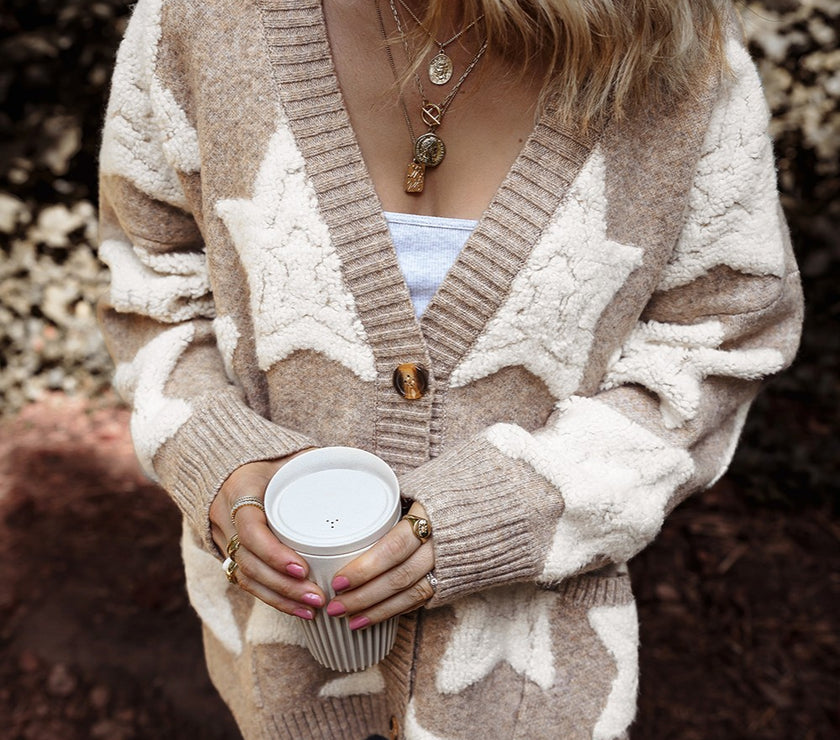 Star Button Up Long Sleeve Cardigan