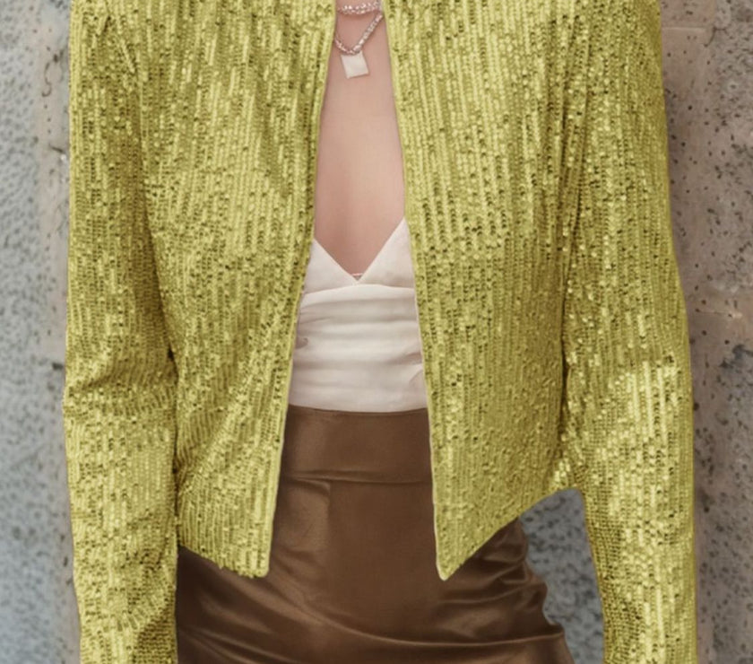 Full Size Sequin Open Front Cropped Jacket