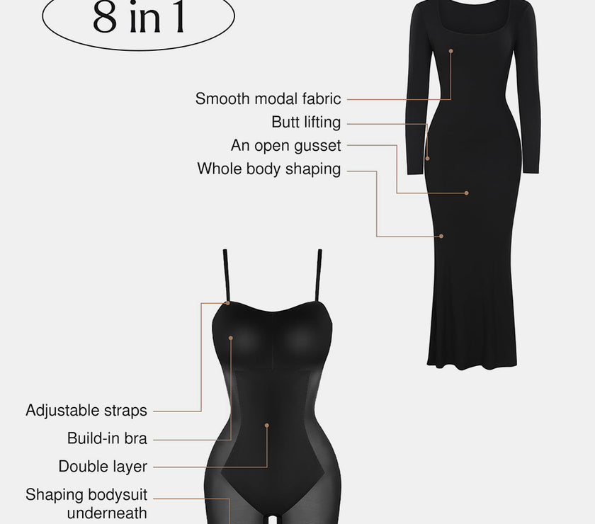 Basic Bae Built-In Shapewear Square Neck Long Sleeve Maxi Dress