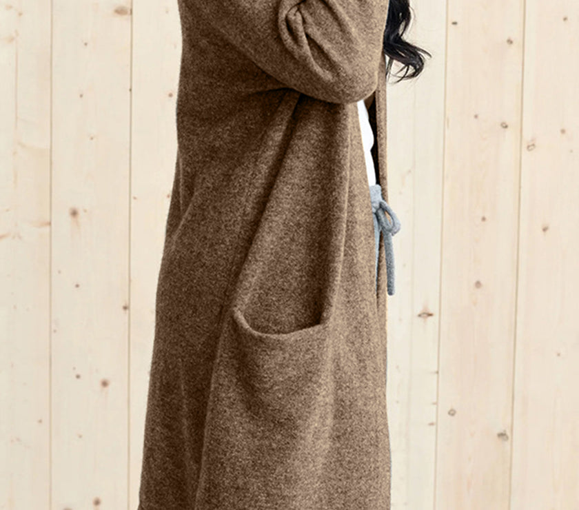 Open Front Long Sleeve Cardigan with Pockets