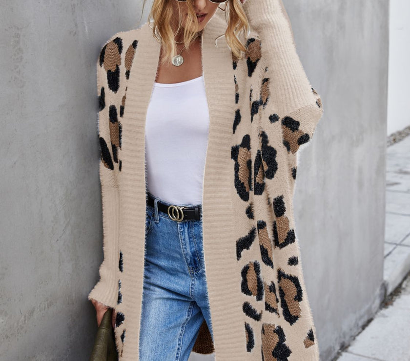 Angel Wings Leopard Pattern Fuzzy Cardigan