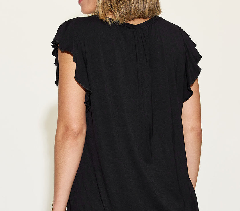 Basic Bae Full Size Bamboo Notched Ruffled Short Sleeve T-Shirt