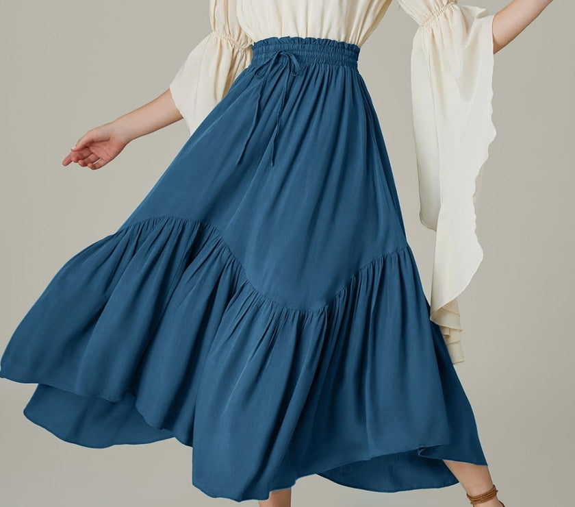 Smocked Waist Band Ruched Layered Skirt