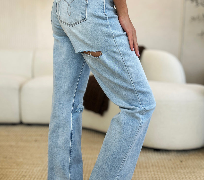 Judy Blue Full Size High Waist Distressed Straight Jeans