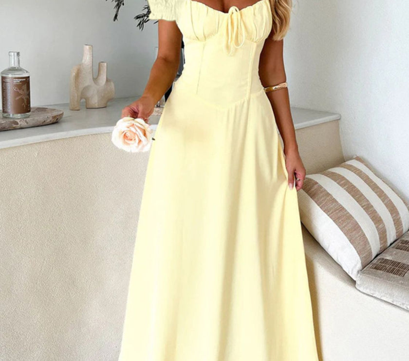 Devine Sweetheart Neck Short Sleeve Maxi Dress