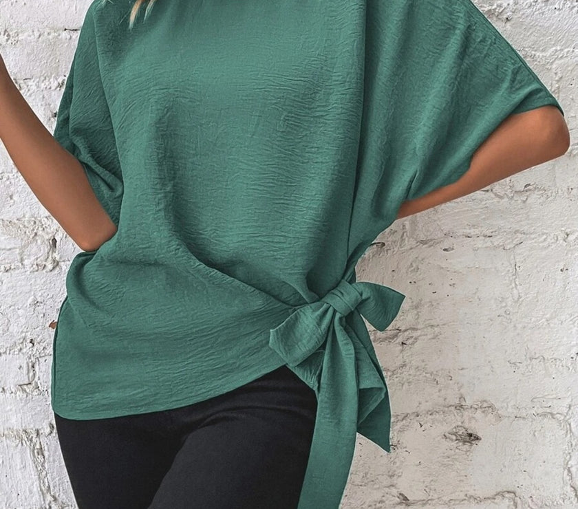 Knotted Round Neck Half Sleeve Blouse