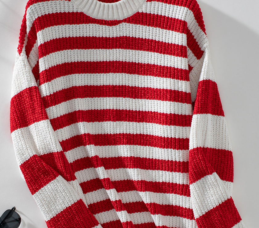 Striped Round Neck Long Sleeve Sweater