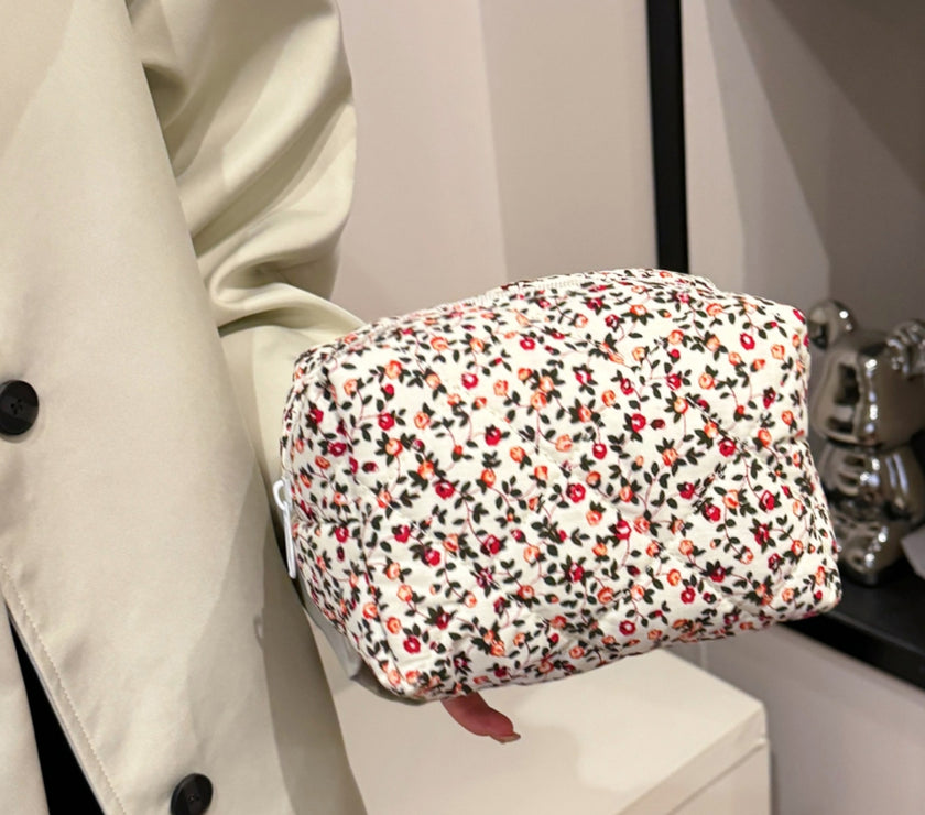 Floral Quilted Clutch with Plaid Lining