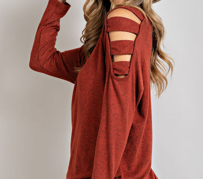 Cutout Round Neck Long Sleeve Top
