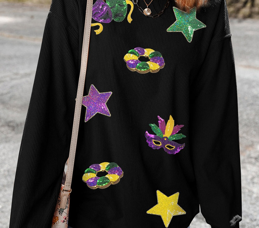 Sequin Round Neck Long Sleeve Sweatshirt