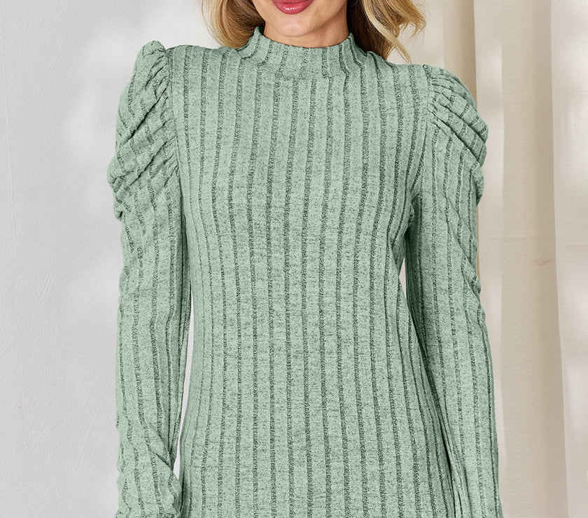 Basic Bae Full Size Ribbed Mock Neck Puff Sleeve T-Shirt