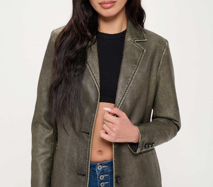 Coalition LA Single-Breasted Vegan Leather Blazer