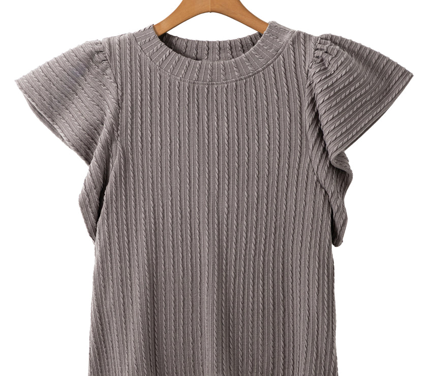 Sleet Solid Color Textured Flutter Sleeve Top