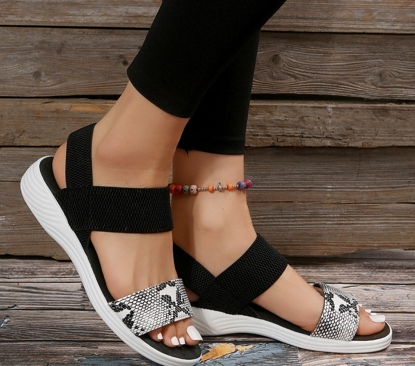 PU Leather Open Toe Low Heel Sandals