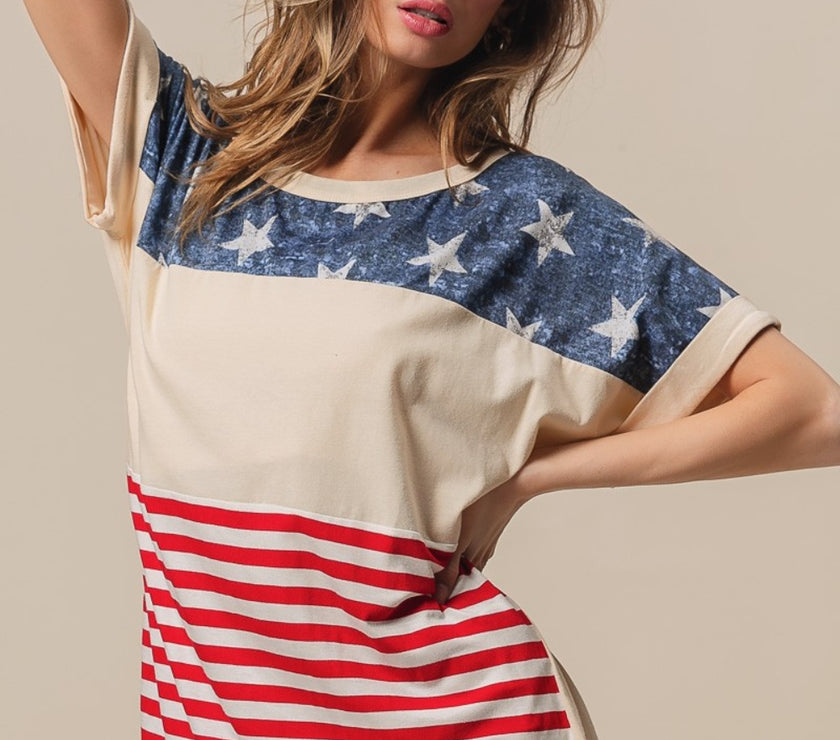 BiBi American Flag Theme Short Sleeve T-Shirt