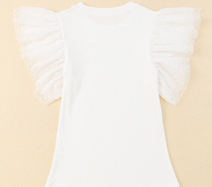 Ruffled Round Neck Cap Sleeve Blouse