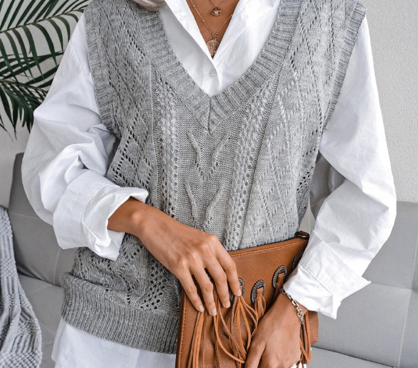Openwork V-Neck Sweater Vest