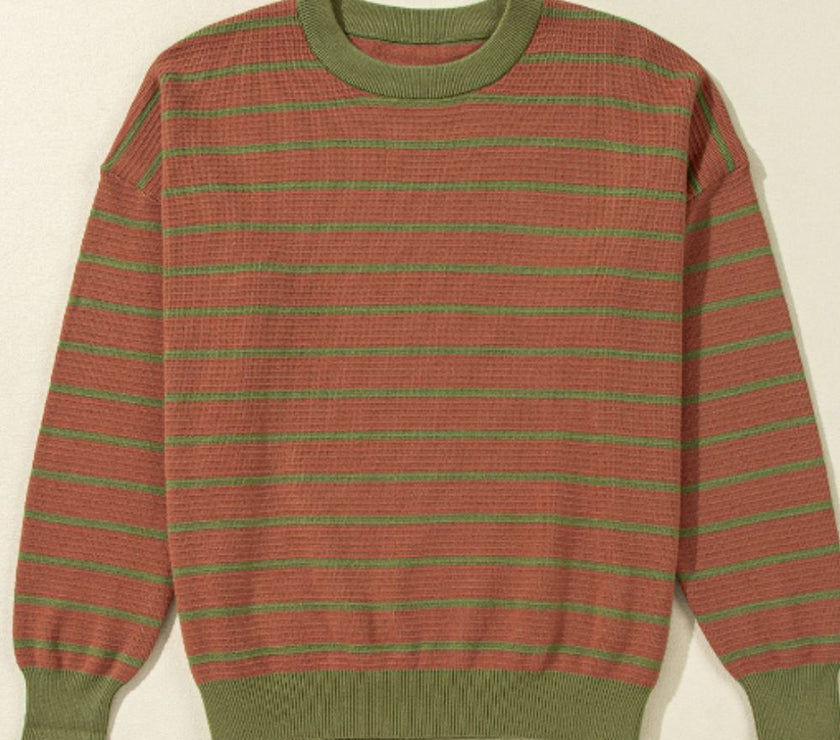 Striped Round Neck Long Sleeve Sweater