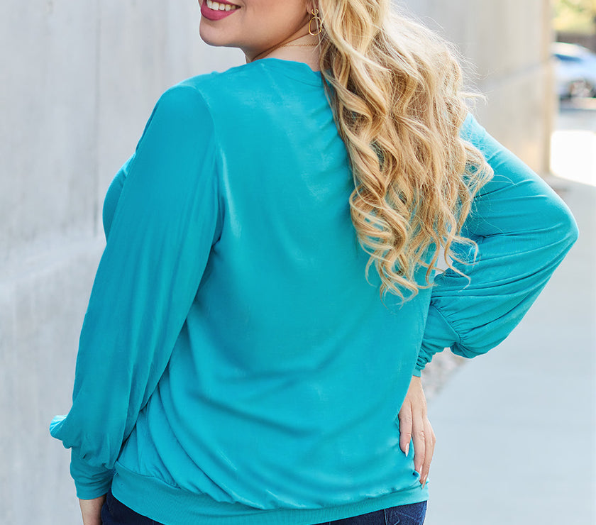 Basic Bae Full Size V-Neck Lantern Sleeve Top