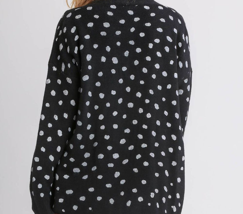 Umgee Polka Dot Open Front Drop Shoulder Cardigan