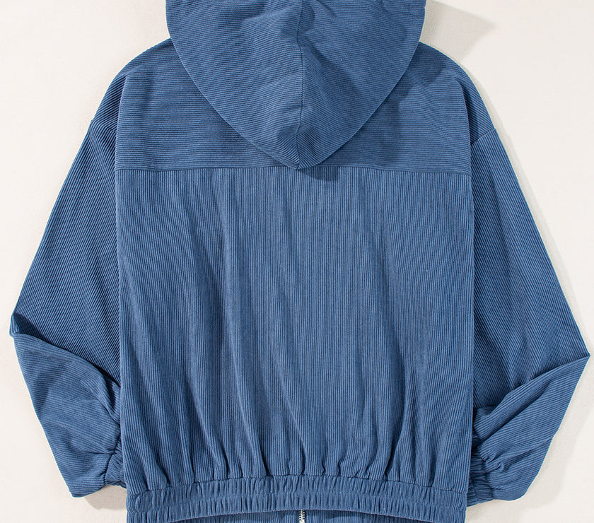 Pocketed Zip Up Long Sleeve Hooded Jacket