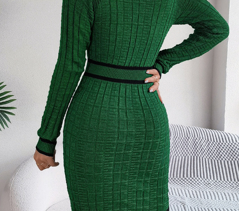 Contrast Trim Long Sleeve Sweater Dress