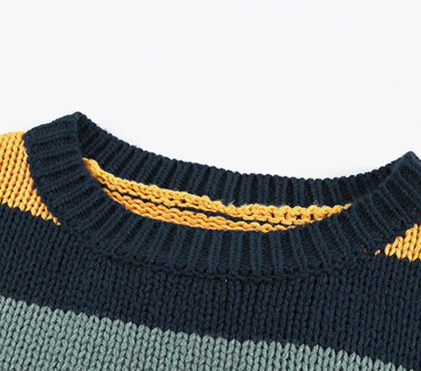 Color Block Round Neck Dropped Shoulder Sweater