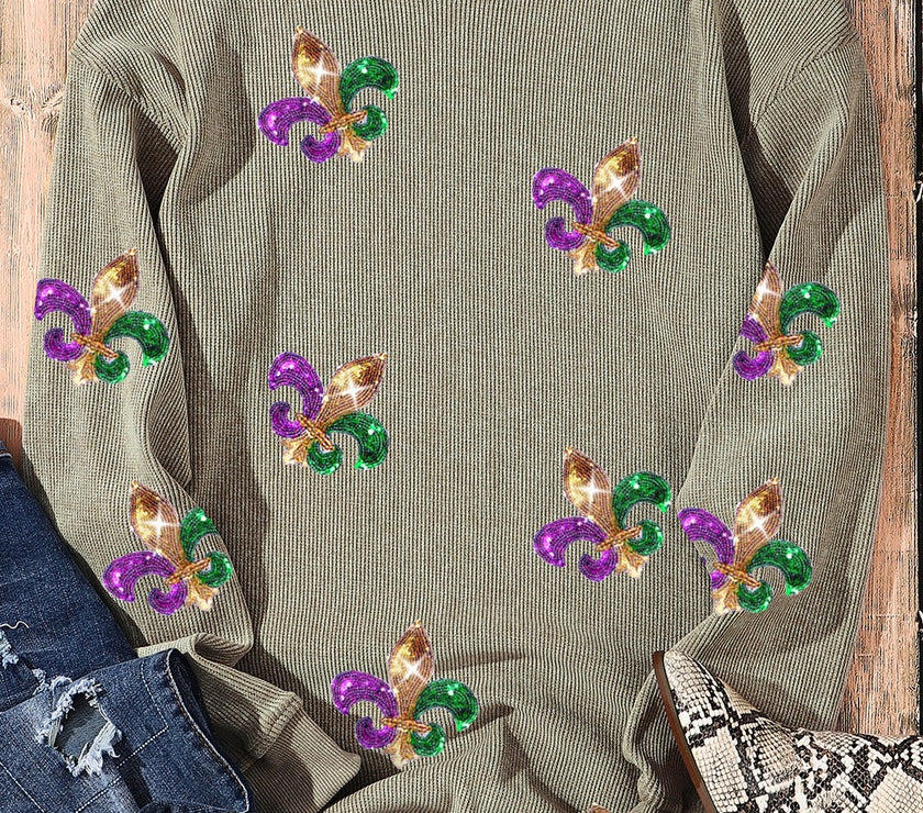 Sequin Round Neck Dropped Shoulder Sweatshirt