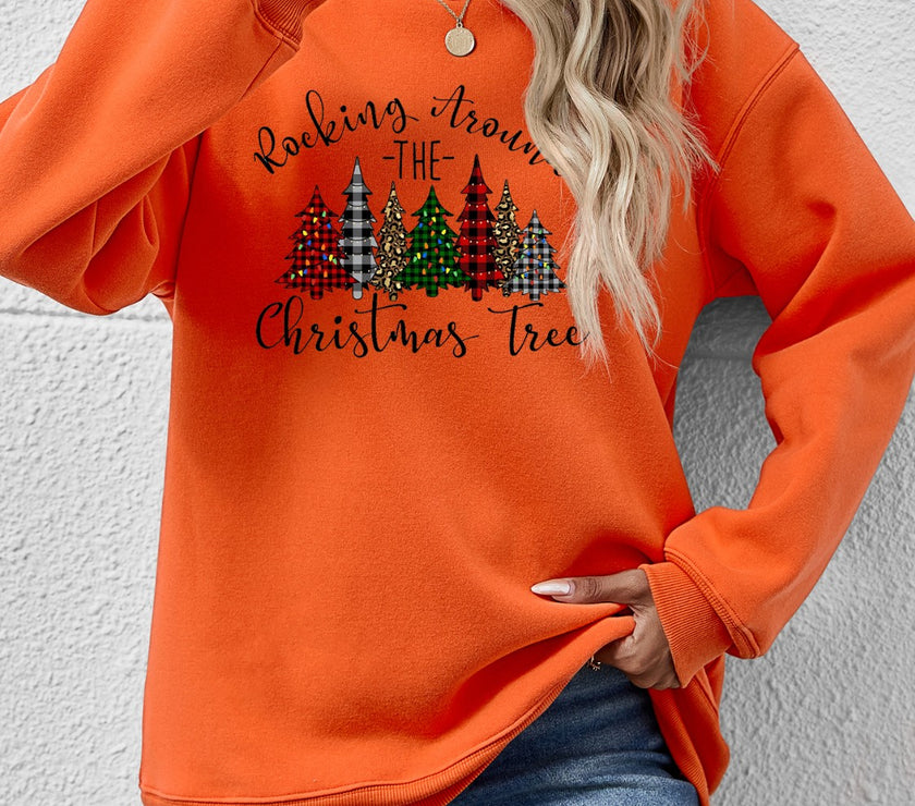 Christmas Tree Graphic Round Neck Sweatshirt