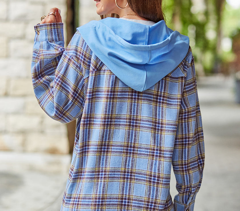 Mandy Plaid Long Sleeve Hooded Jacket