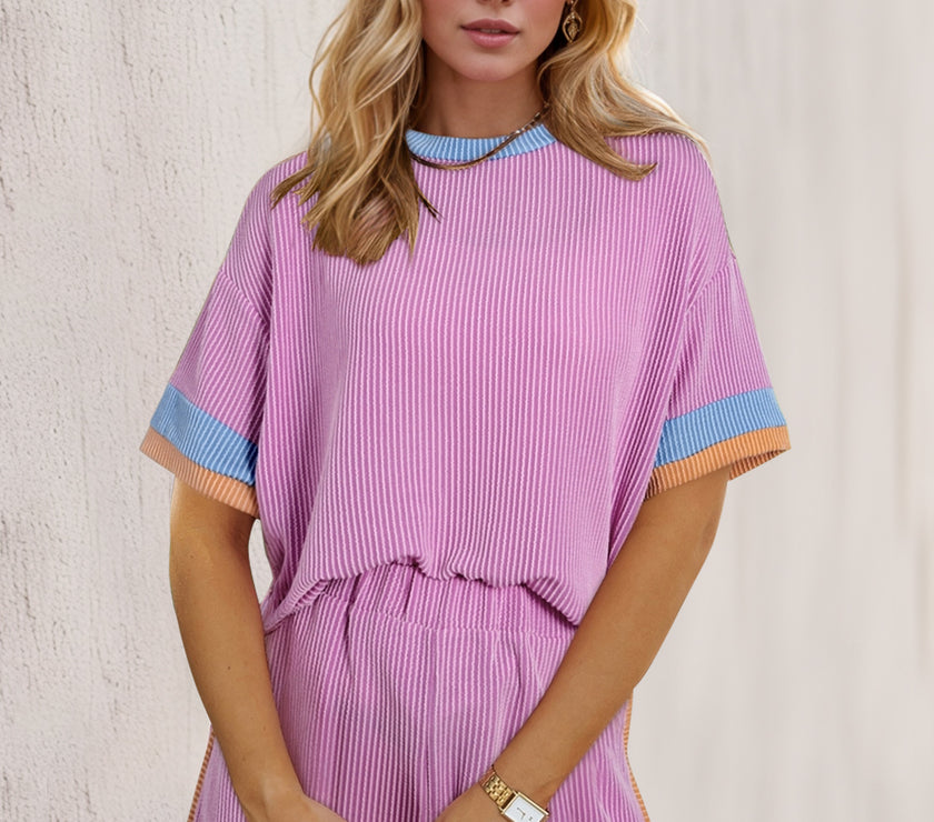 Oh Texture Round Neck Half Sleeve Top and Shorts Set