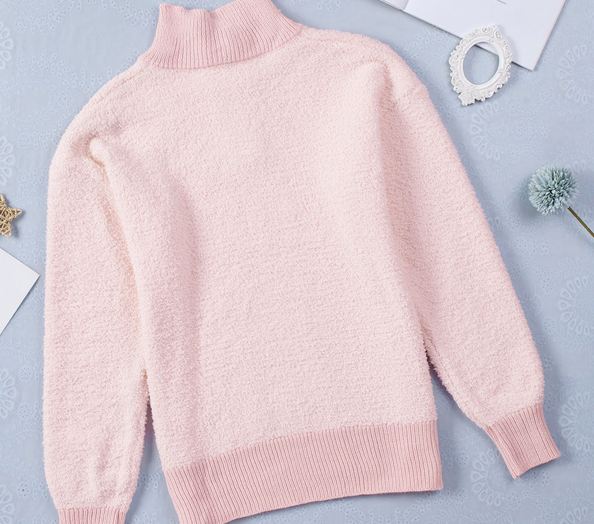 Button Detail Mock Neck Long Sleeve Sweater