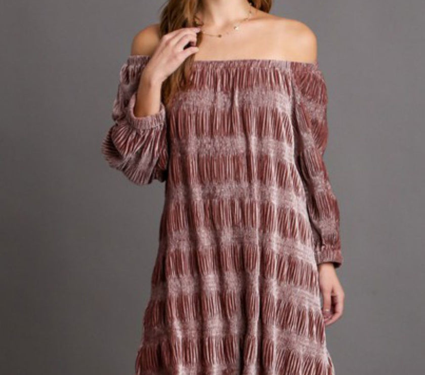 Umgee Off-Shoulder Balloon Sleeve Velvet Mini Dress