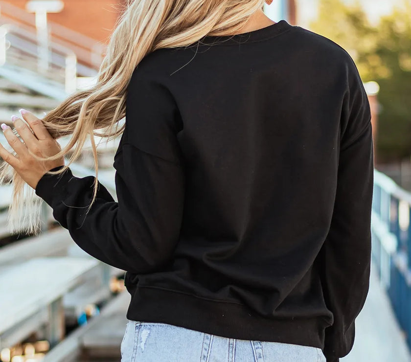 Letter Graphic Round Neck Long Sleeve Sweatshirt