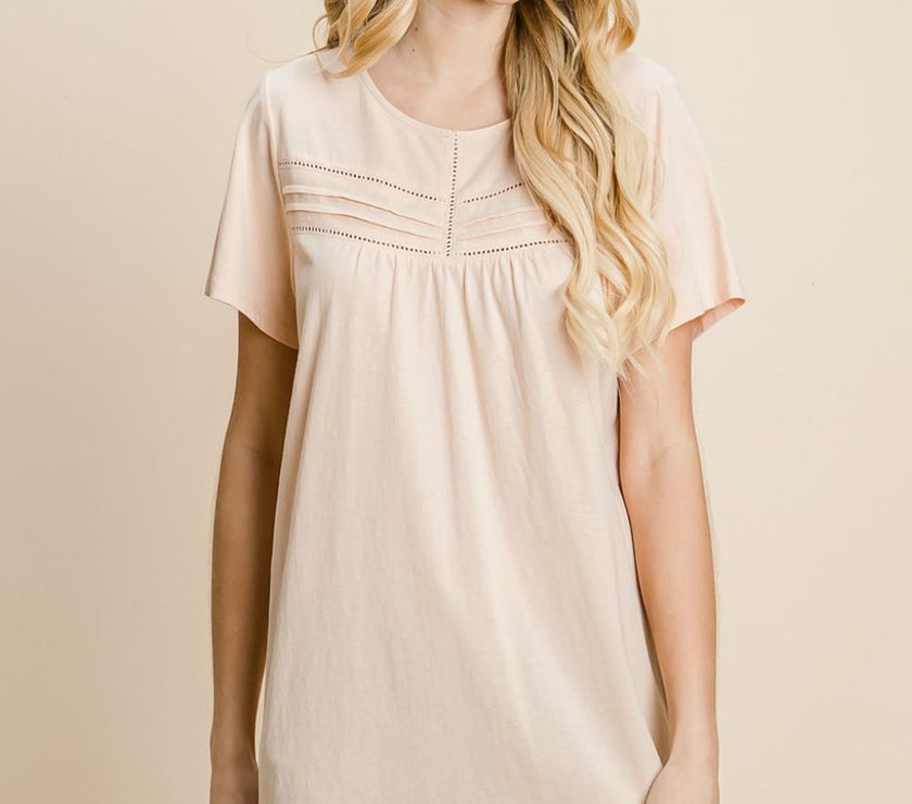 Cotton Bleu by Nu Label Eyelet Round Neck Short Sleeve T-Shirt