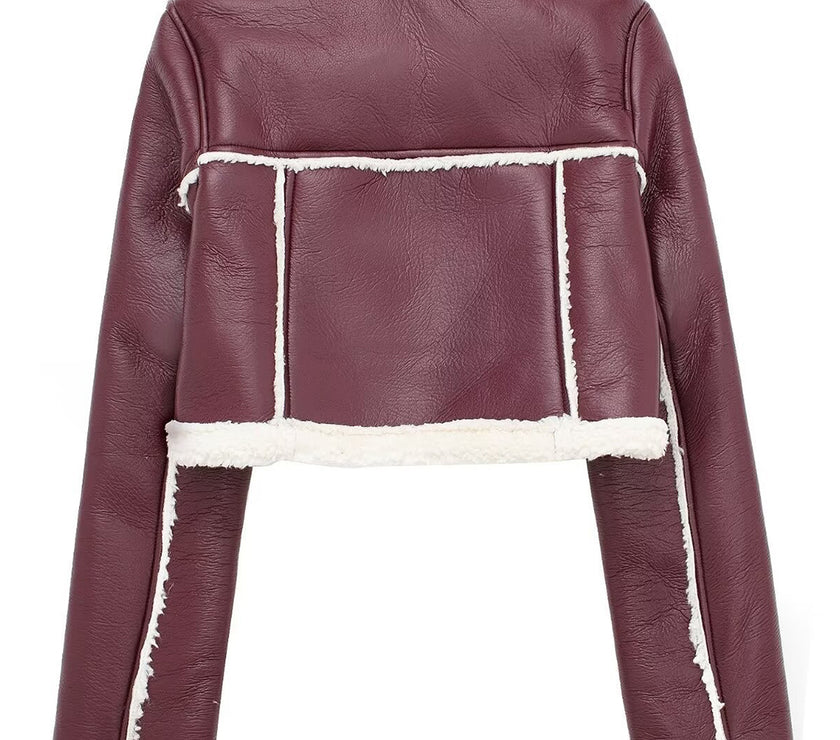 Collared Neck Long Sleeve Plush Cropped Jacket