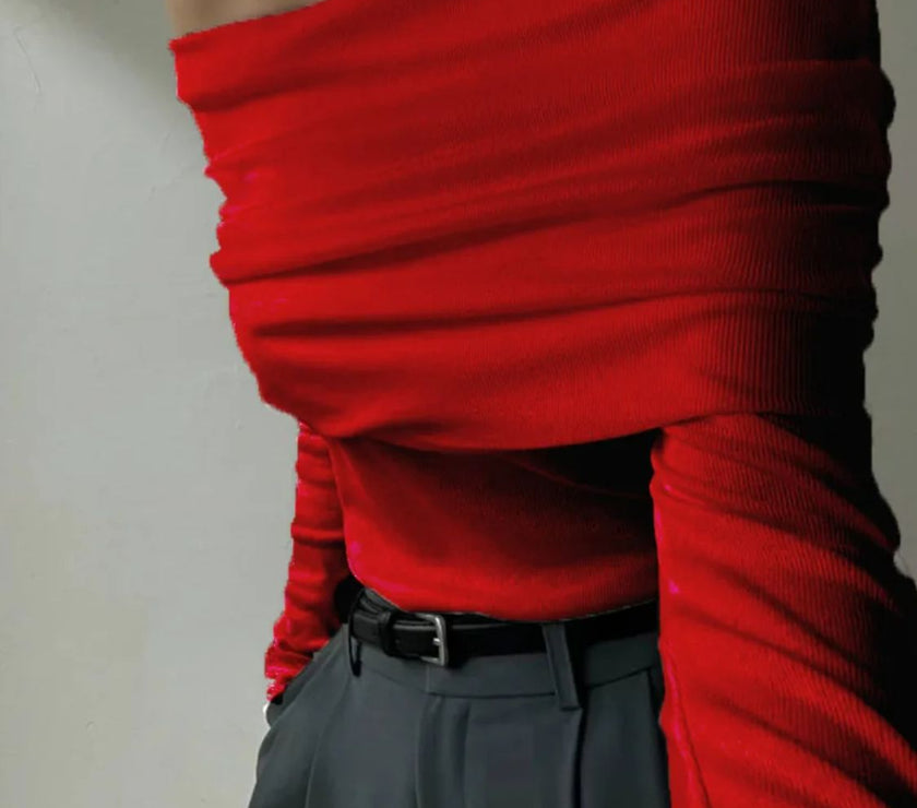 Off-Shoulder Long Sleeve Knit Top