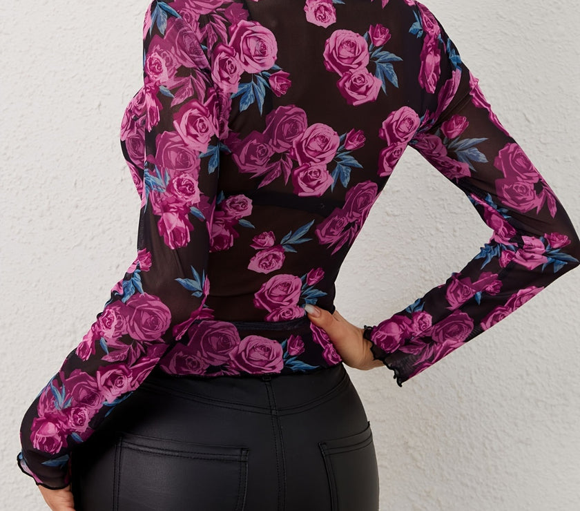 Floral Mock Neck Long Sleeve Top