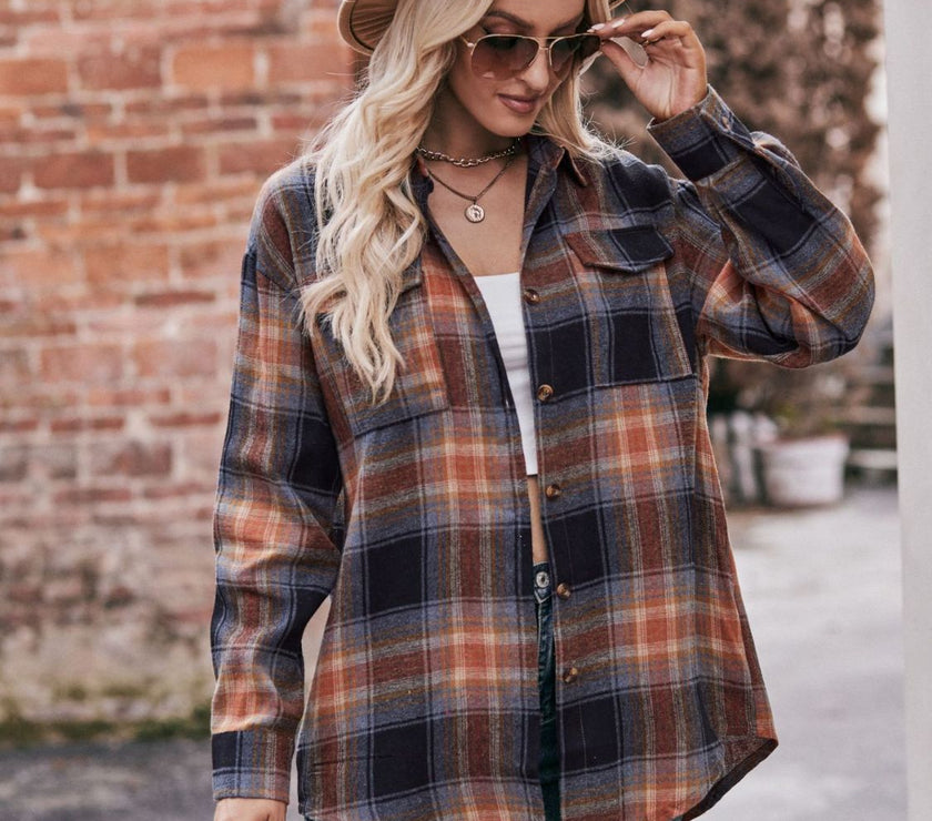 Mandy Plaid Dropped Shoulder Longline Shirt