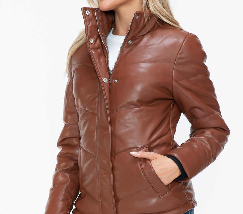 Snobbish Pocketed Zip Up Turtleneck Puffer Jacket