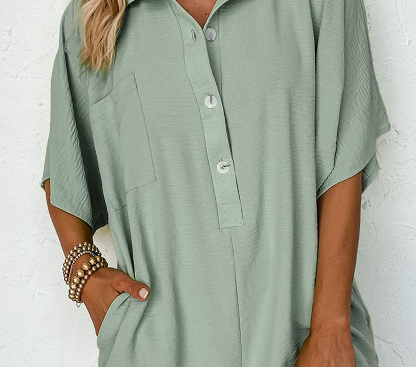 Half Button Collared Neck Romper