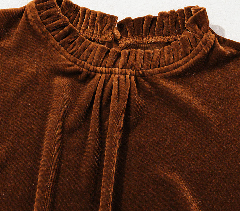 Frill Mock Neck Puff Sleeve Blouse