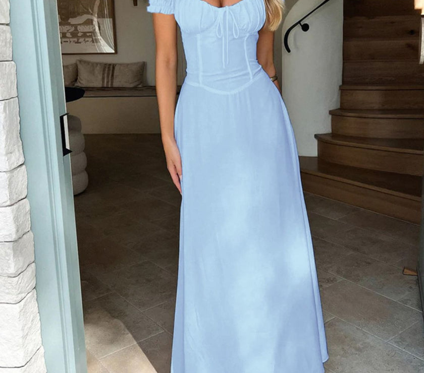 Devine Sweetheart Neck Short Sleeve Maxi Dress