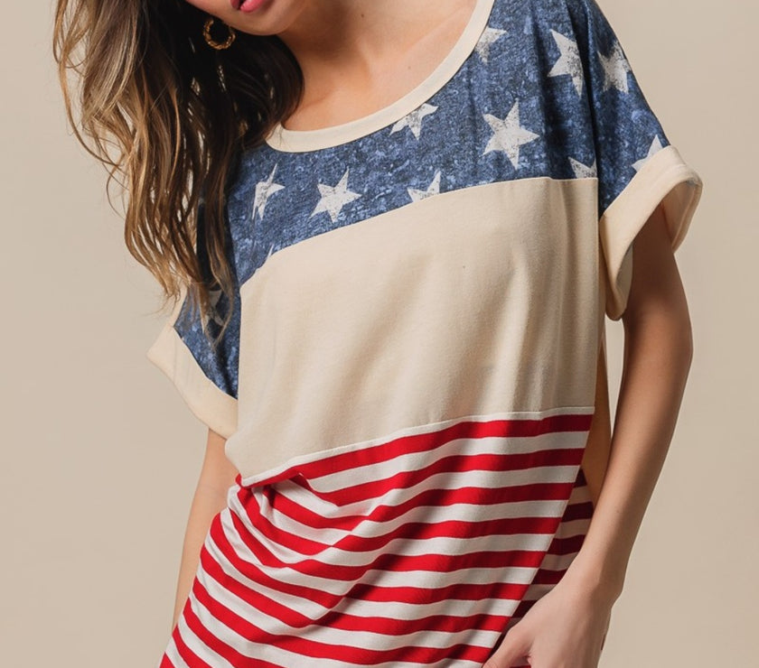 BiBi American Flag Theme Short Sleeve T-Shirt