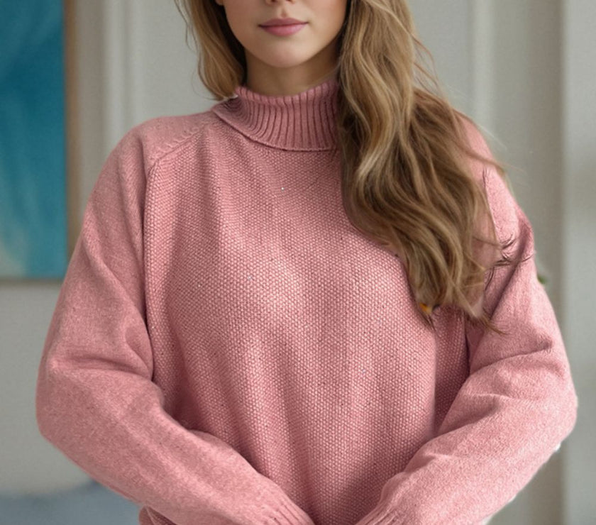 Ribbed Turtleneck Raglan Sleeve Sweater