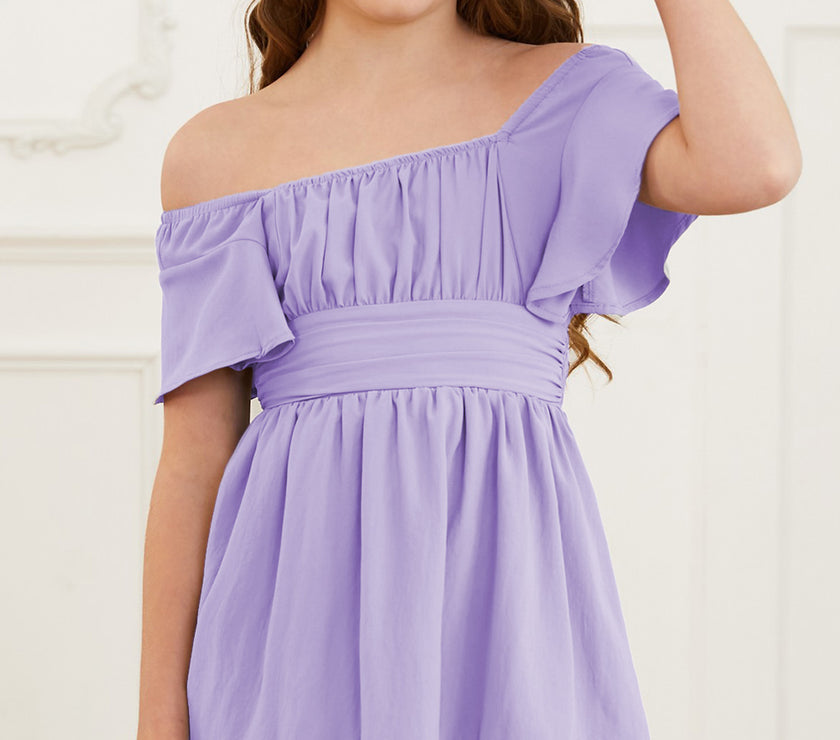 Ruffle Hem Tie-Back Flutter Sleeve Dress