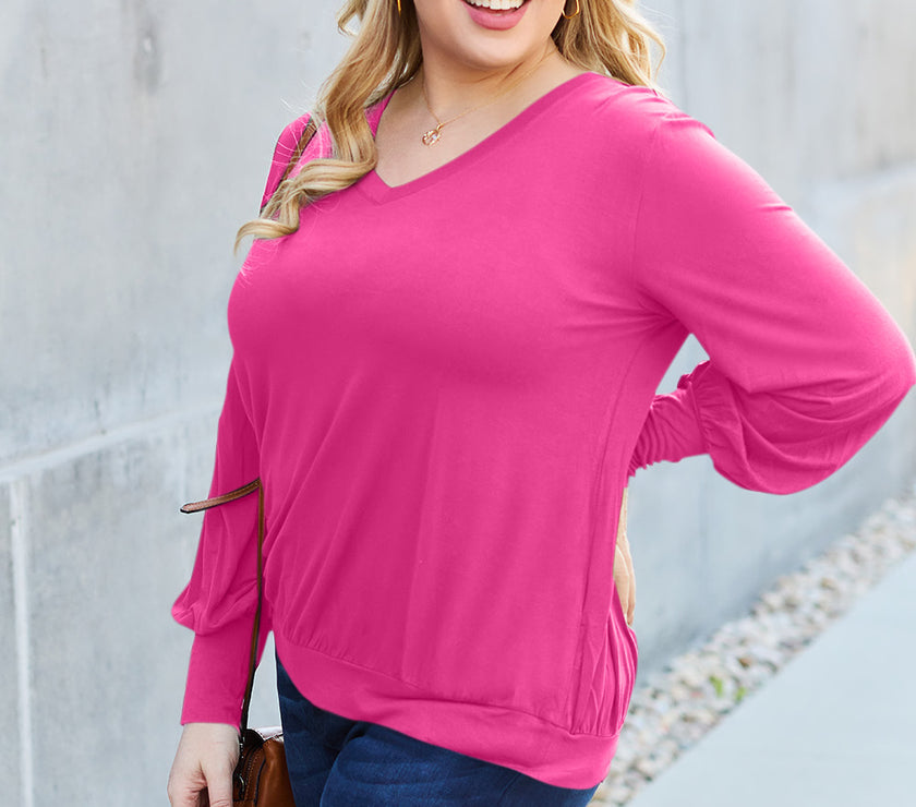 Basic Bae Full Size V-Neck Lantern Sleeve Top