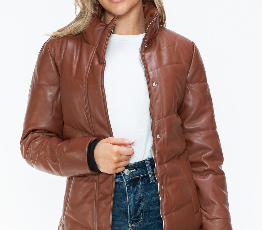 Snobbish Pocketed Zip Up Turtleneck Puffer Jacket