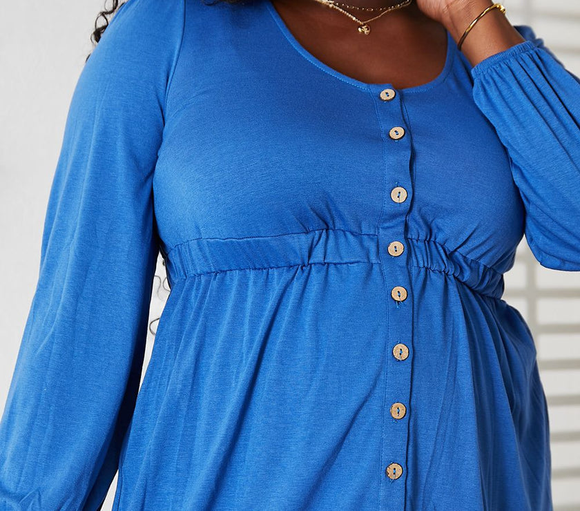 Double Take Scoop Neck Empire Waist Long Sleeve Magic Dress